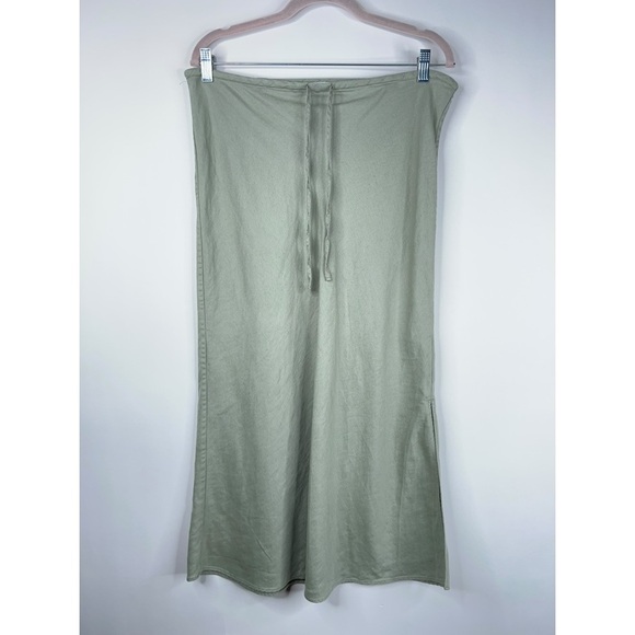 Madewell Midi Slip Skirt Light Green Linen Blend Drawstring Waist Size 14 - Picture 1 of 8